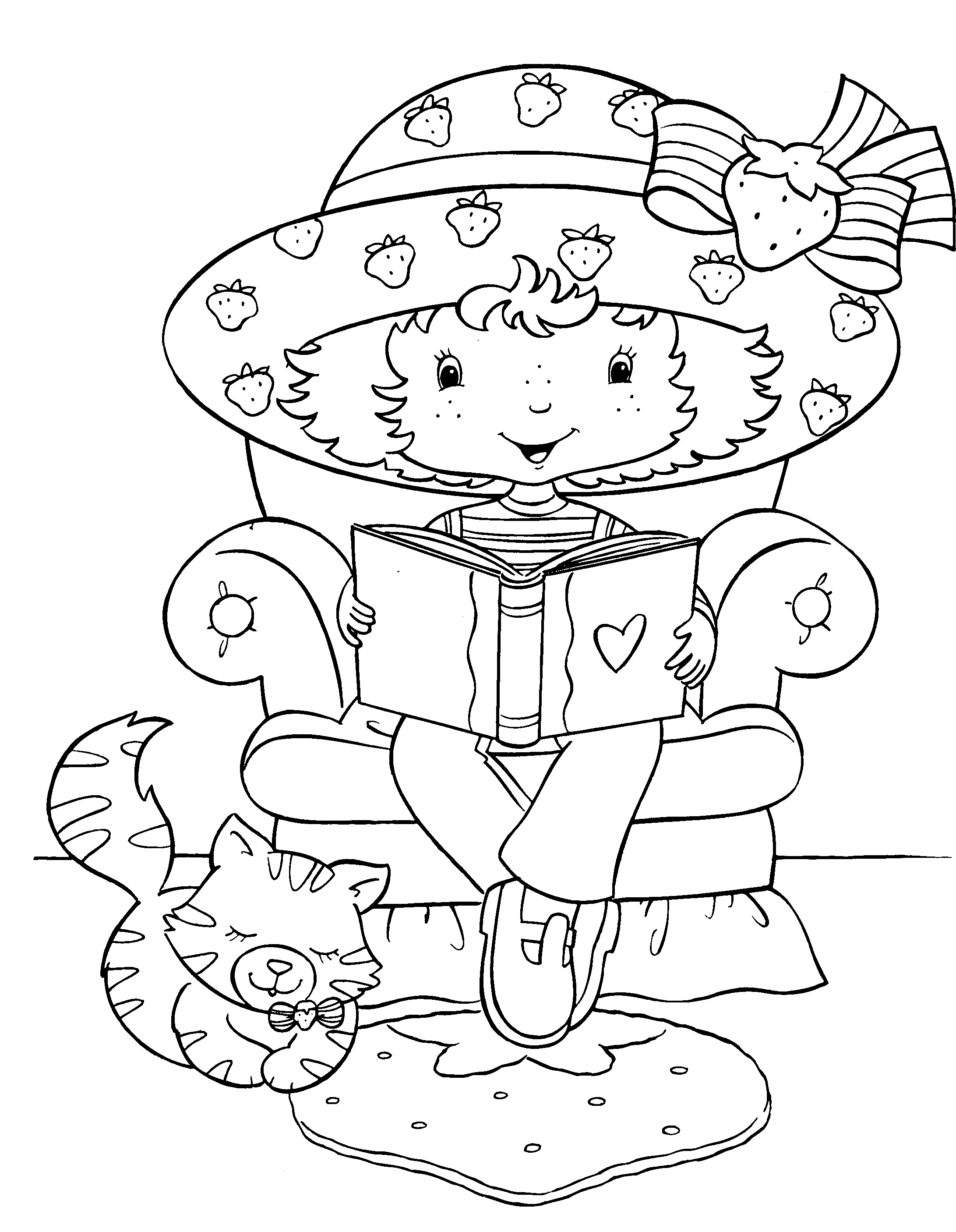 coloriage charlotte aux fraises lit un livre